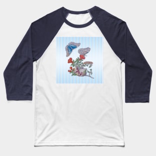 Blue Morpho Butterfly On Pomegranate Baseball T-Shirt